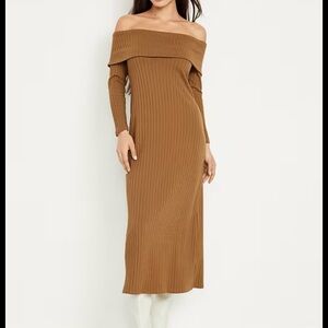 Old Navy by Gap Off-The-Shoulder Rib Knit MaxiDress Stretch Long Tan Size Large